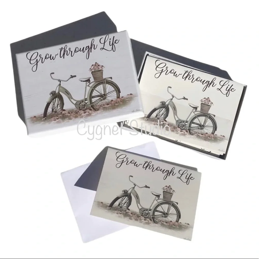 Crown Point Graphics Vintage Bicycle “Grow through Life” Note Cards Keepsake Box